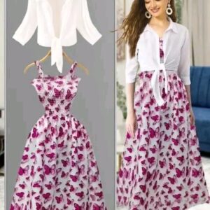 Women Printed fit & flared Dress with Shirt